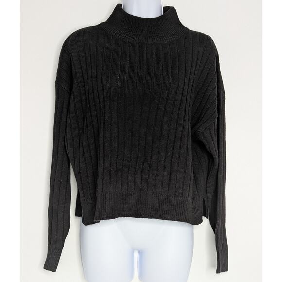 Black Knit Ribbed Sweater Funnel Neck Topshop - Picture 2 of 12